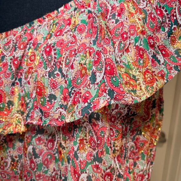 Sezane  Adeline One Shoulder Sleeveless Blouse, Floral Print with Gold Thread - Picture 3 of 4